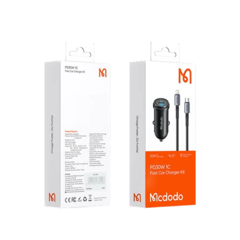 شارژر فندکى 30W مک دودو مدل CC-749 به همراه كابل تبديل لایتنینگ Mcdodo