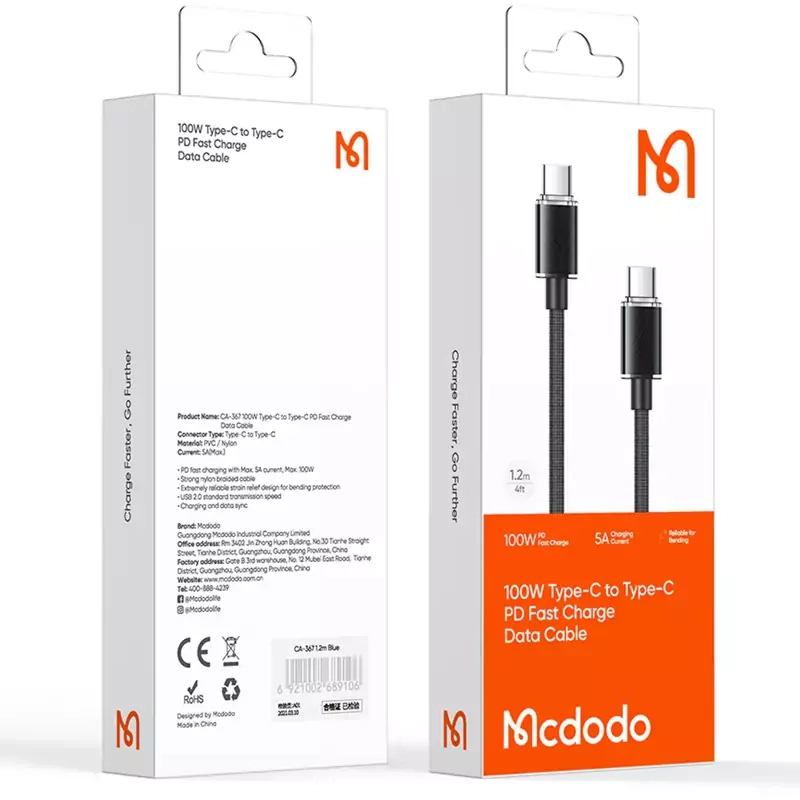 کابل USB-C مک دودو مدل CA-367 طول 1.2 متر با قابلیت انتقال دیتاMcdodo 100W