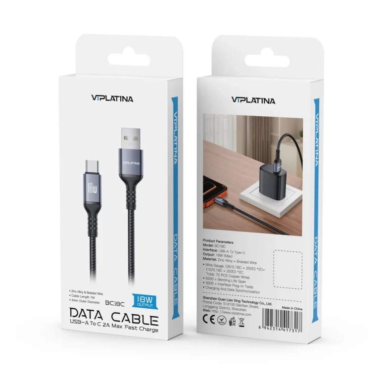 کابل USB-A to Type-c وی آی پلاتینا VIPLATINA BC18C طول 1 متر 18W